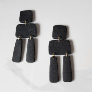 Black Statement Polymer clay earrings handmade Lightweight Hypoallergenic 2.5"